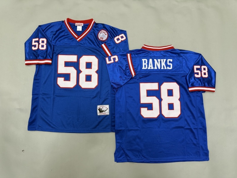 Men 2025 New York Giants #58 Banks blue Throwback Limited NFL Jersey style 001